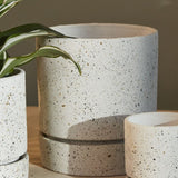 Planter White Black Specks w Tray