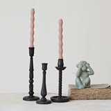 Carved Wood Taper Holder Black, 3 Sizes