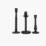 Carved Wood Taper Holder Black, 3 Sizes
