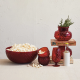 Red Hobnail Stemmed Drinking Glass