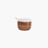 Bowl w Lid Spoon Marble Wood