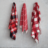 Red & White Plaid Throw w/ Fringe