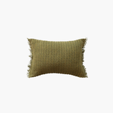 Green Woven Lumbar Pillow w/ Metallic Gold Thread