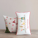 Embroidered Pillow w Reindeer, Snowflakes & Tree