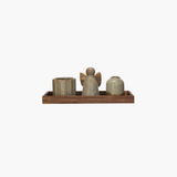 Wood Tray w/ Stoneware Planter, Taper Holder & Angel