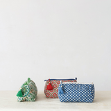 Coral Quilted Pouch with Wood Bead & Tassel