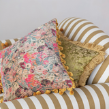Velvet Kantha Stitch Floral Pillow