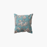 Turquoise Kantha Stitch Foral Pillow