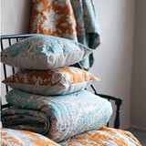 Turquoise Kantha Stitch Foral Pillow