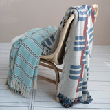 Cotton Throw with Stripes/Block Pattern & Fringe