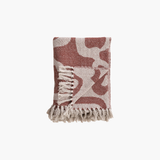 Woven Recycled Cotton Blend Jacquard Throw w/ Abstract Pattern & Fringe, Natural & Brown