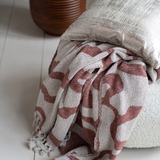Woven Recycled Cotton Blend Jacquard Throw w/ Abstract Pattern & Fringe, Natural & Brown