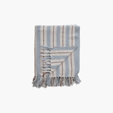 Recycled Cotton Light Blue Striped Throw w/ Fringe