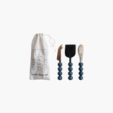 Blue Handled Natural Horn Cheese Knives
