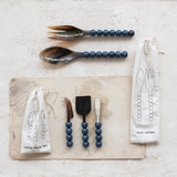 Blue Handled Natural Horn Cheese Knives