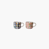 Blue Hand-Painted Grid Pattern + Botanicals Mug