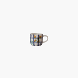 Blue Hand-Painted Grid Pattern + Botanicals Mug