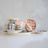 Blue Hand-Painted Grid Pattern + Botanicals Mug