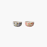 Blue Hand-Painted Bowl with Grid Pattern + Botanical