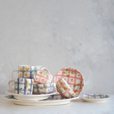 Blue Hand-Painted Bowl with Grid Pattern + Botanical