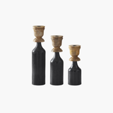 Natural & Black Wood Taper Candleholders