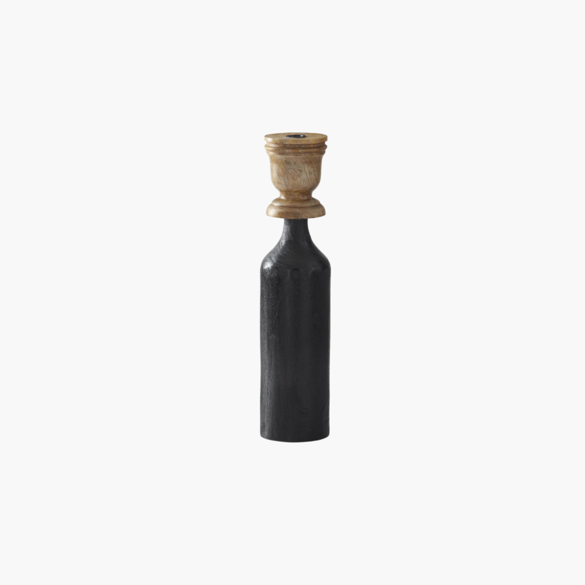 Natural & Black Wood Taper Candleholders