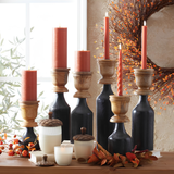 Natural & Black Wood Taper Candleholders