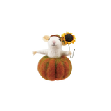 Wool Felt Mouse in Pumpkin w Sunflower