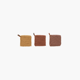 Mustard Crocheted Pot Holder w/ Leather Loop