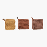 Terracotta Crocheted Pot Holder w/ Leather Loop