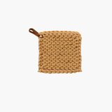Mustard Crocheted Pot Holder w/ Leather Loop