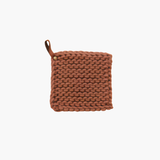 Terracotta Crocheted Pot Holder w/ Leather Loop