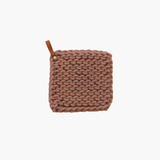 Taupe Crocheted Pot Holder w/ Leather Loop