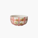Red Hand-Painted Bowl with Grid Pattern + Botanical