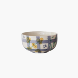 Blue Hand-Painted Bowl with Grid Pattern + Botanical