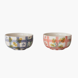 Red Hand-Painted Bowl with Grid Pattern + Botanical