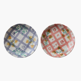 Red Hand-Painted Grid Pattern & Botanicals Plate