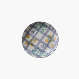 Blue Hand-Painted Grid Pattern & Botanicals Plate
