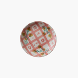 Red Hand-Painted Grid Pattern & Botanicals Plate