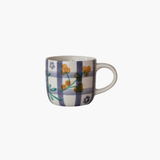 Blue Hand-Painted Grid Pattern + Botanicals Mug