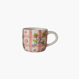Red Hand-Painted Grid Pattern + Botanicals Mug