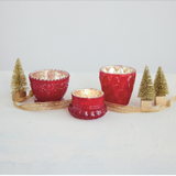 Red Embossed Mercury Glass Votive Holder