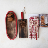 Hand-Carved Wood Tray w/ Red Enameled Edge