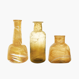 Recycled Glass Vases, Marbled Amber Color, Set of 3