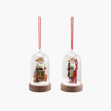 LED Glass Cloche Ornament with Santa w/ Skis