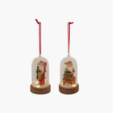 LED Glass Cloche Ornament with Santa w/ Skis