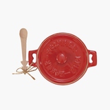 Red Stoneware Brie Baker w/ Wood Tree Shaped Spoon