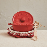 Red Stoneware Brie Baker w/ Wood Tree Shaped Spoon