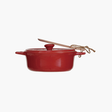 Red Stoneware Brie Baker w/ Wood Tree Shaped Spoon