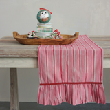 Table Runner with Stripes, Ruffle & Pom Pom Trim